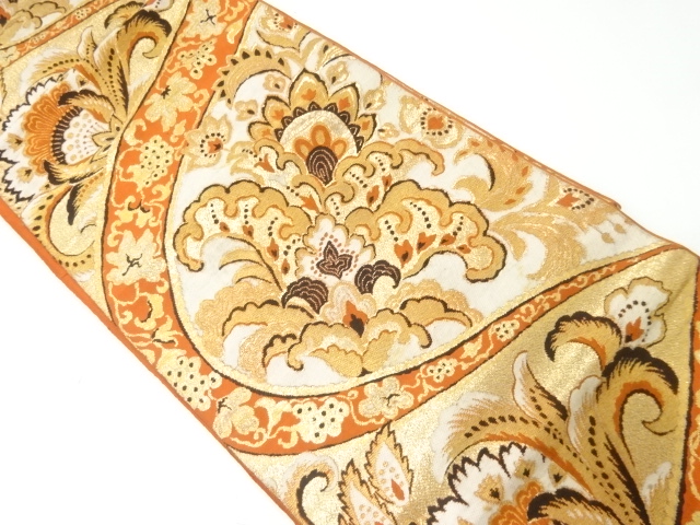 アンティーク　花模様織出し袋帯（材料）